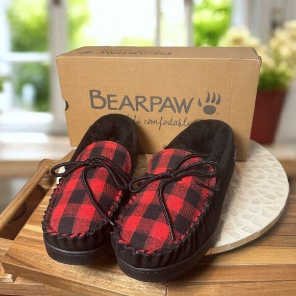 BEARPAW Moc II Slippers Buffalo Plaid Knit NeverWet Fleece Mens 10 Indoor Outdoo main image 12